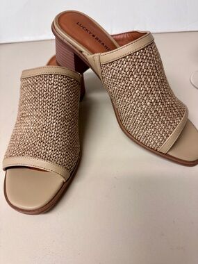Lucky Brand Beige Woven Slide Mules